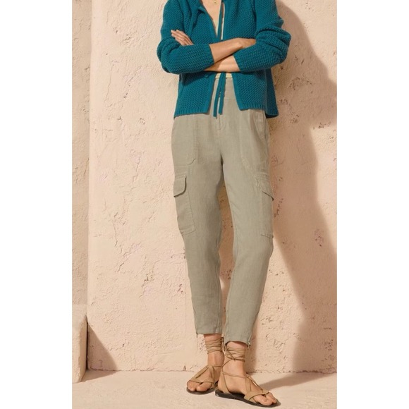 Wrap London Pants Sz 14 100% Linen Cargo Pants  Pale Khaki - Picture 2 of 10